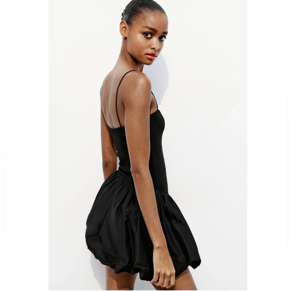 Zara MIXED RIB POPLIN BALLOON DRESS - Picture 7 of 13